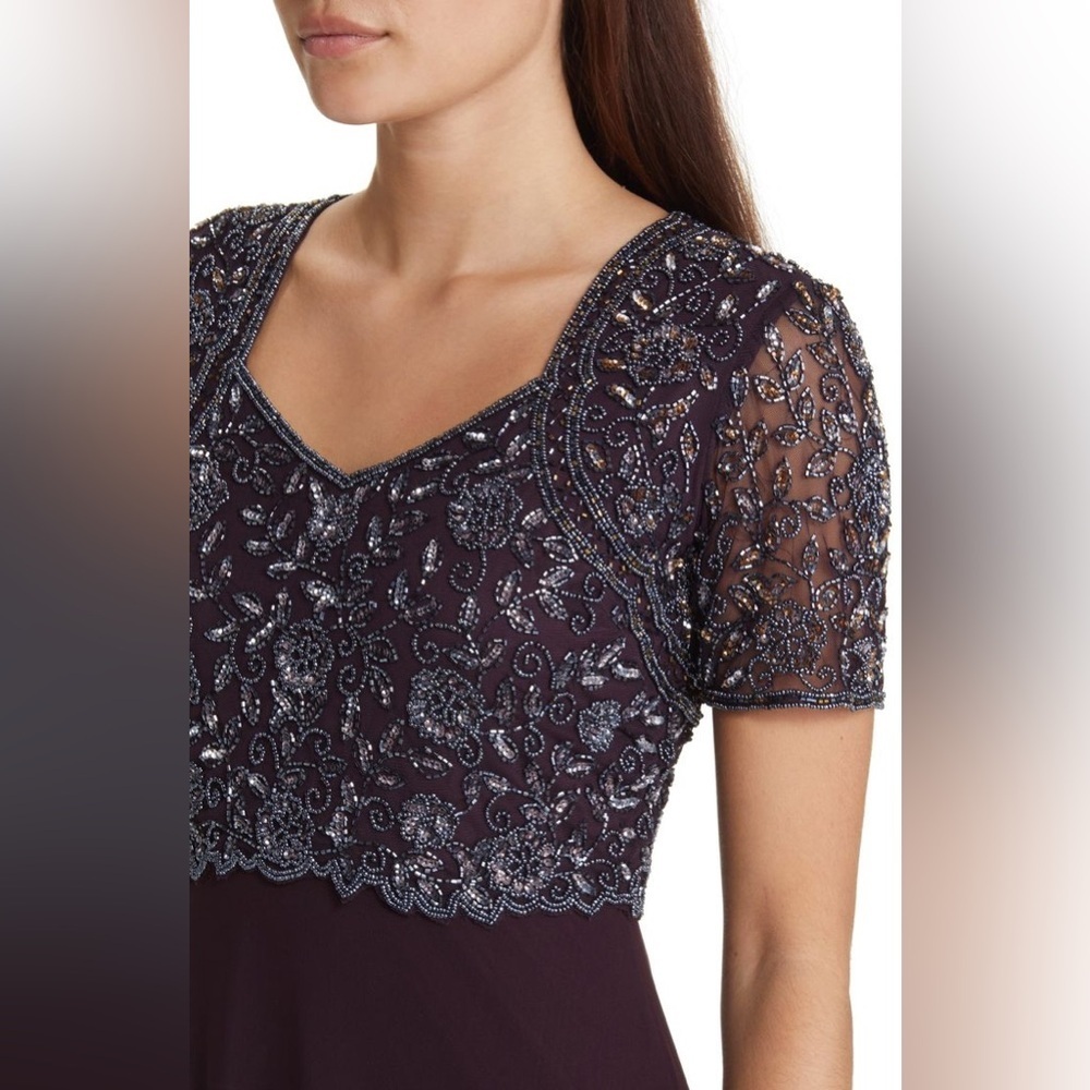 Pisarro Nights Beaded Bodice A Line Gown Maxi Dress Wine Purple Sz 6 - Picture 2 of 13